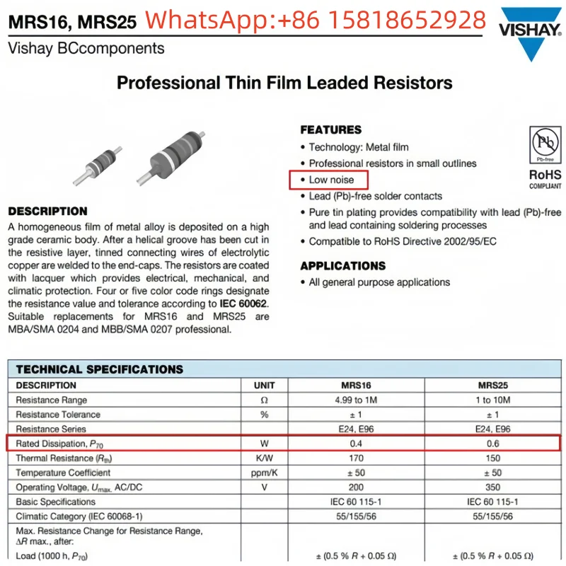 10pcs VISHAY-BC 100K Resistor MRS25 MBB0207 1% Copper Leads Imported Metal Film ...