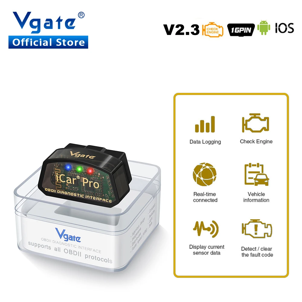 For IOS/Android Vgate iCar Pro ELM327 V2.3 Bluetooth 4.0 WIFI ELM 327 OBD 2 Auto Scanner Code Reader OBD2 Car Diagnostic Tool