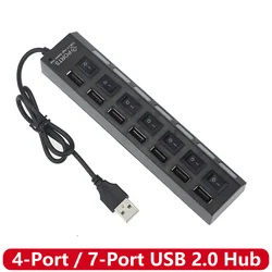 USB 2.0 허브 7포트 / 4포트 USB 스플리터 USB A 포트 데이터 허브 노트북 PC 컴퓨터 모바일 HDD 플래시 드라이브용