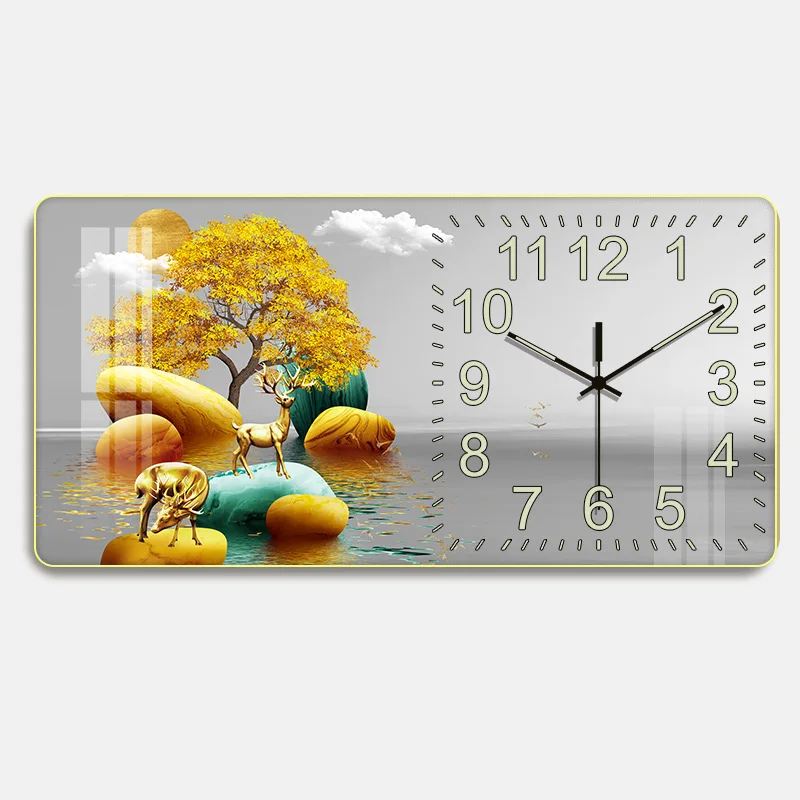 Luminous Crystal Porcelain Picture Wall Clock Bedroom Home Simple Natural Luminous Fashion Ornament Background Ornament