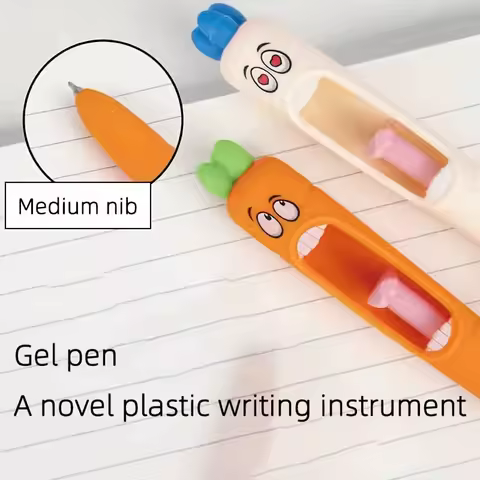 1PC Funny Carrot Push Pen - Wacky Retractable Ballpoint Pen with Moving Tongue for Stress Relief
