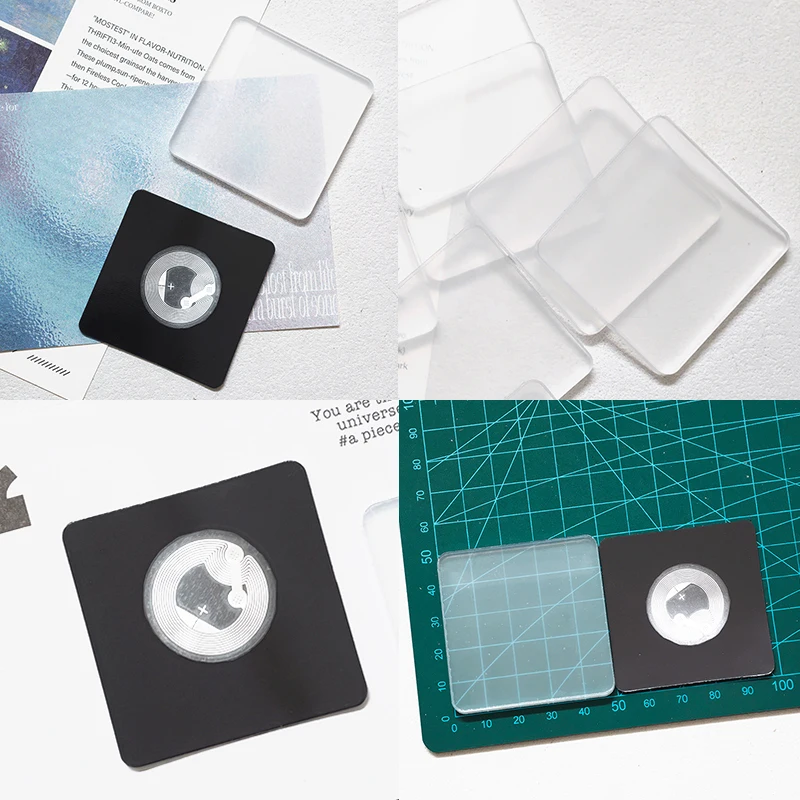 4 Set 5×5cm Square DIY Transparent Acrylic Magnet Kit Refrigerator Magnet Home Decor Custom Photos NFC Record Handmade Crafts