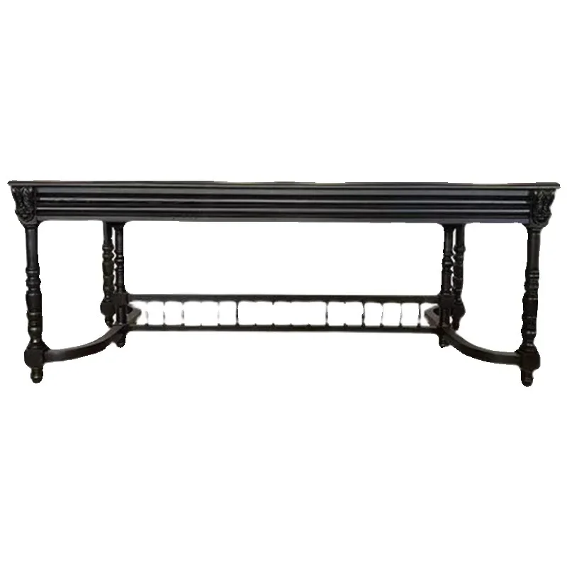 

French American solid wood retro old dining table, black knight carving flower dining table and chairs