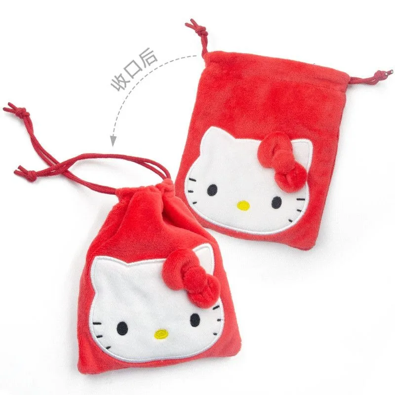 Sanrio New Hello Kitty Kuromi My Melody Cinnamoroll Kawaii Anime Cartoon Drawstring Pockets Small and Cute Coin Purse Portable