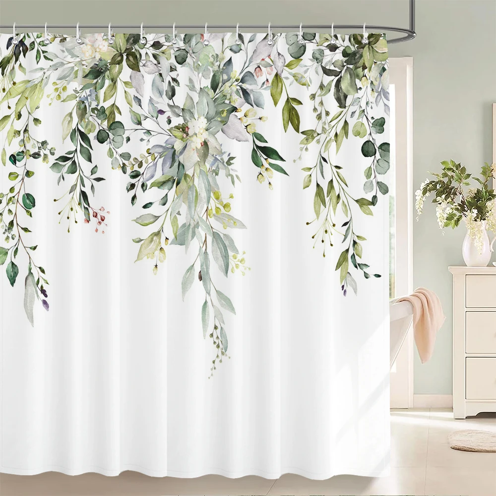 Small Fresh Floral leaves Flowers Shower Curtain Bathroom Waterproof Polyester Multi-size 3D Print Curtains for Bathroom Shower
