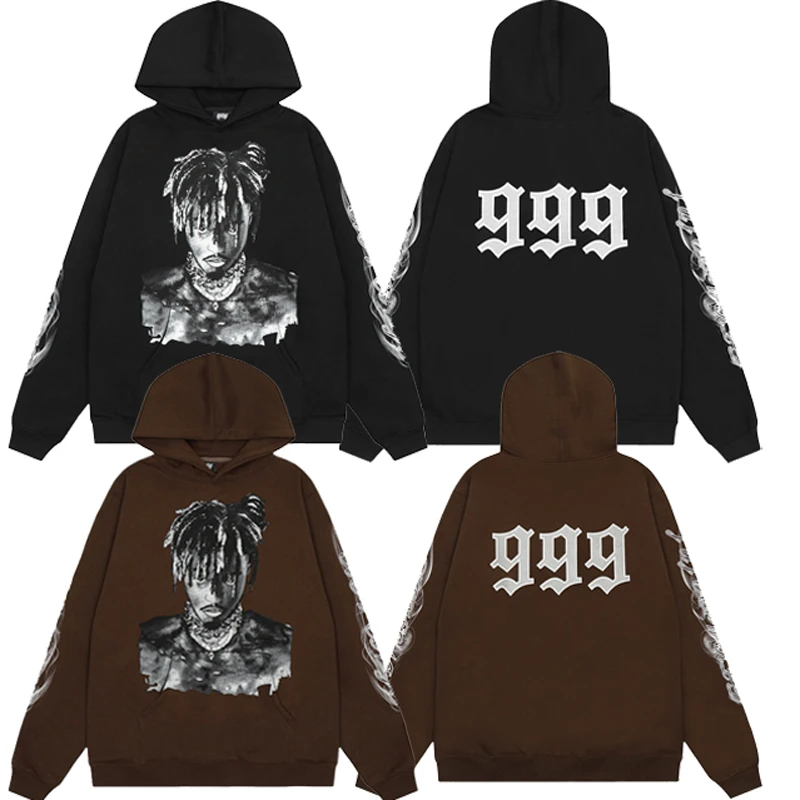 

Original Label REVENGE Sweatshirts Pullovers Portrait Print Sleeve Hem Smoke Pattern Winter High Quality Fleec Revenge Hoodie