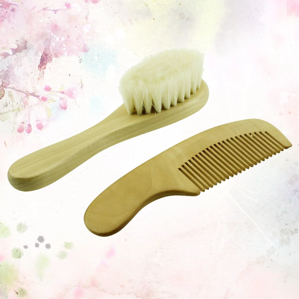 

2pcs Wooden Comb Brush Set Shower Scrubber Soft Massage Bath Tool for Baby Kids Adults Body Hair Cleaning