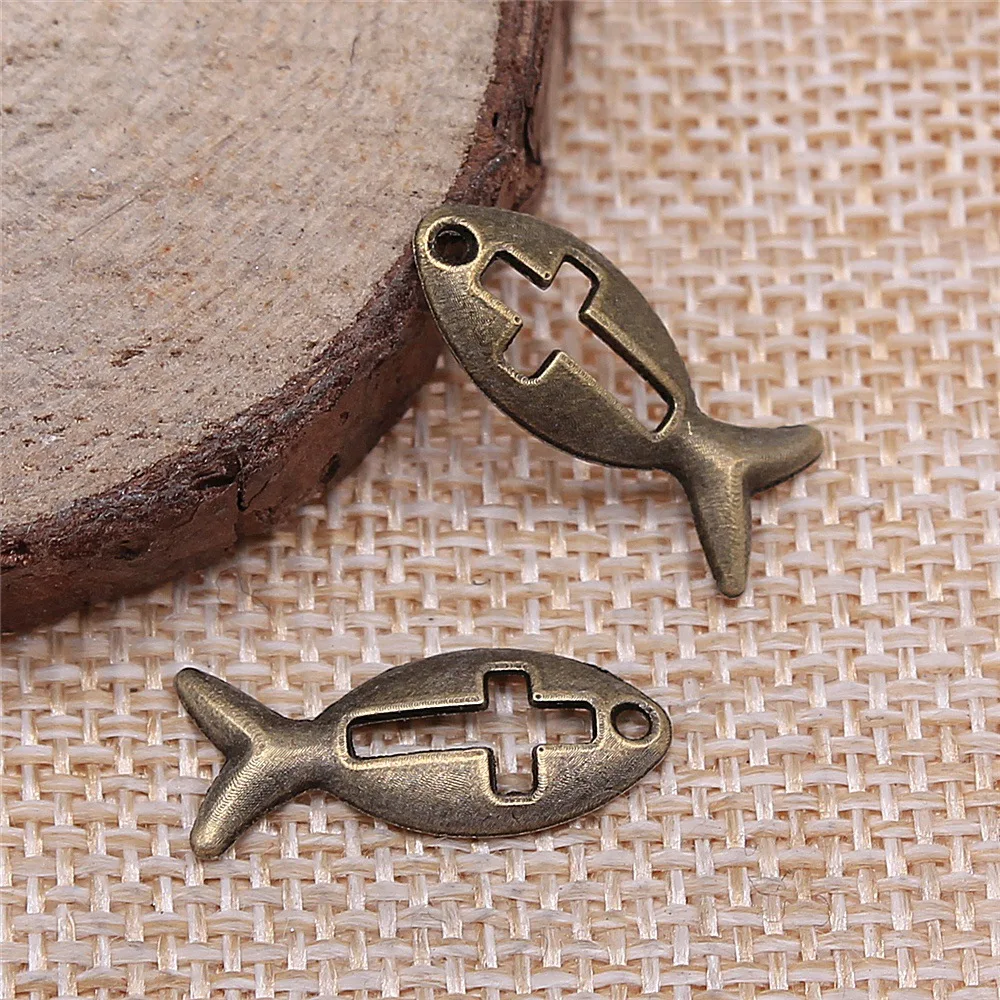 10pcs 8x20mm 2 Colors Antique Silver Color Antique Bronze Color Jesus Fish Charms Pendant Jewelry Making DIY Accessories view 2