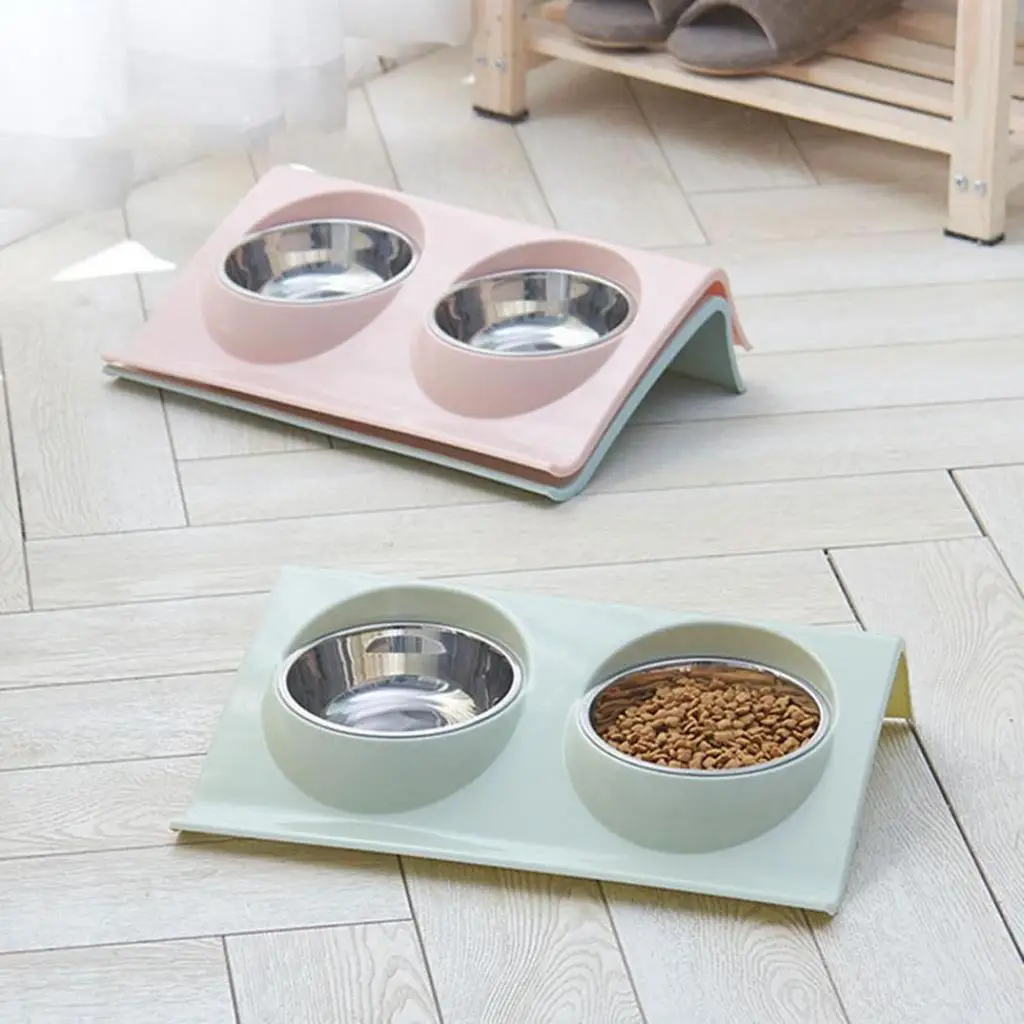 Practical New Dual Bowl Design Stainless Steel Dog Cat Puppy Feed Food Water Dish Pet Supplies
