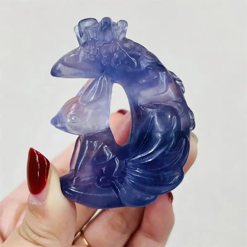 

Natural Purple Fluorite Moon Fox Carving Healing Gemstone Animal Figurines Reiki Stone Lucky Decoration Gift 1pcs