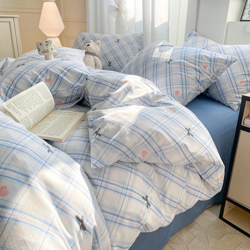 

Soft Bed Sheet Sets 2025 New for Girls Dormitory Bedding Sets Queen Size Duvet Cover Set With Pillowcases No Filling