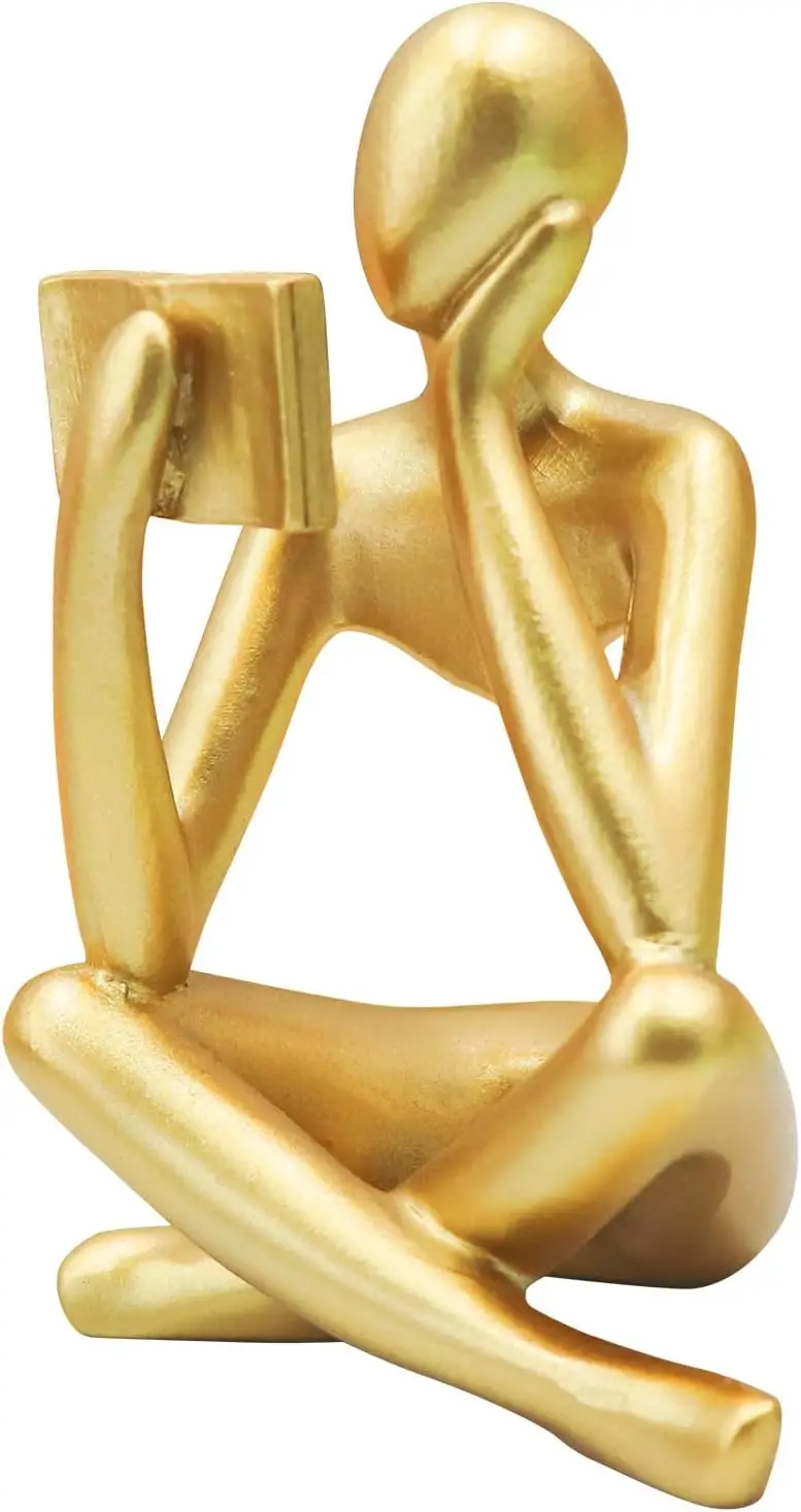Gold Reading Women Statue, Thinker Sculptures, Abstract Art Ornament, Modern Aesthetic Figurine Decoration, Suitable for Home Li