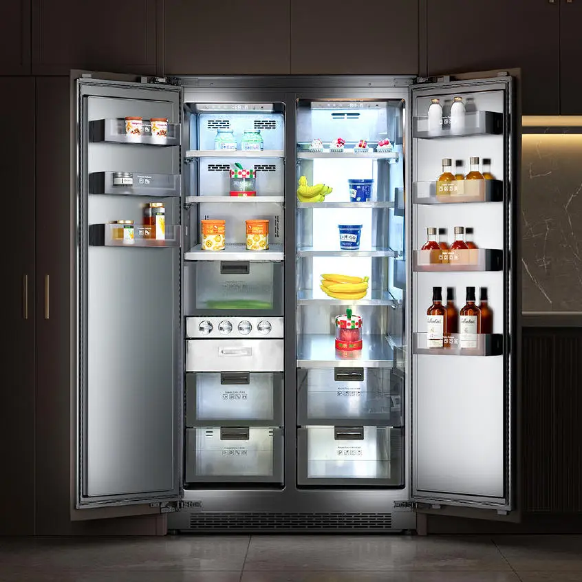 High Quality Luxury Stainless Steel Panel-Ready Built in Refrigerator Large Side-by-Side with Bottom-Freezer for Home Use