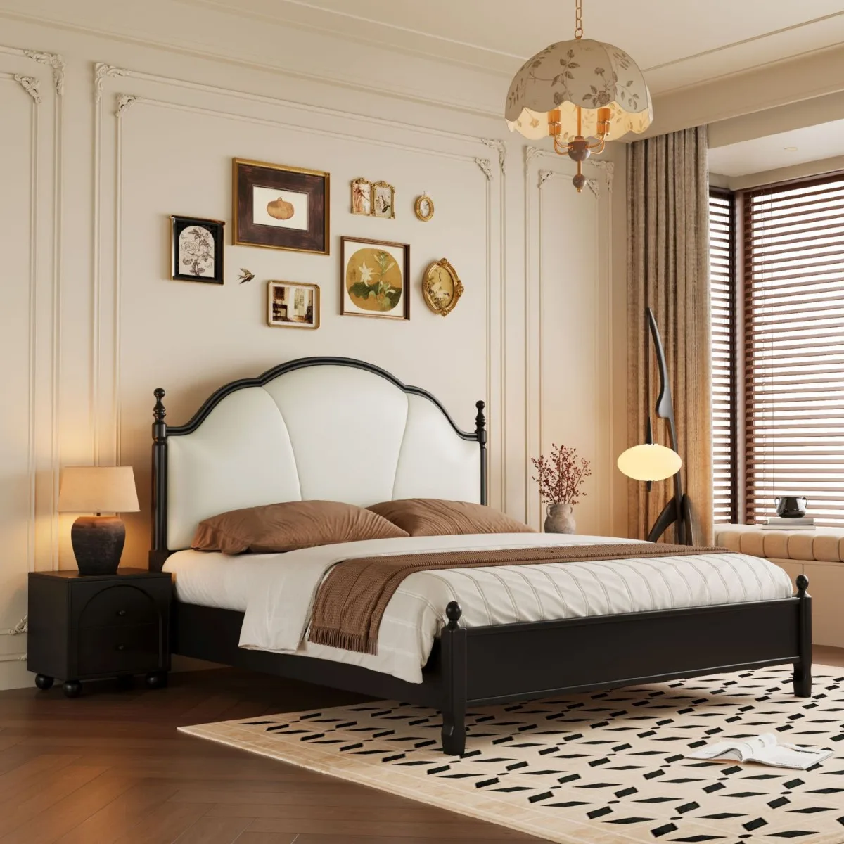 Sandalwood solid wood bed light luxury American master bedroom leather soft bag double family bed