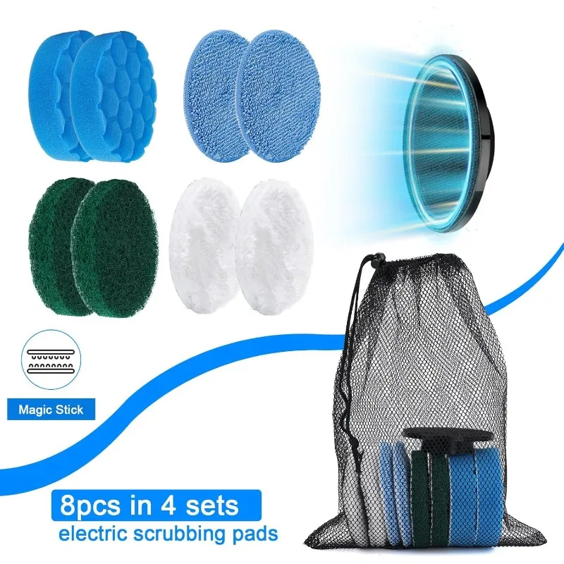 Electric Spin Scrubber Replacement Brush Heads Set, 8 Pieces, Multiple Brushes for Kitchen, Car, Glass, Leather, Bathroom Cleani
