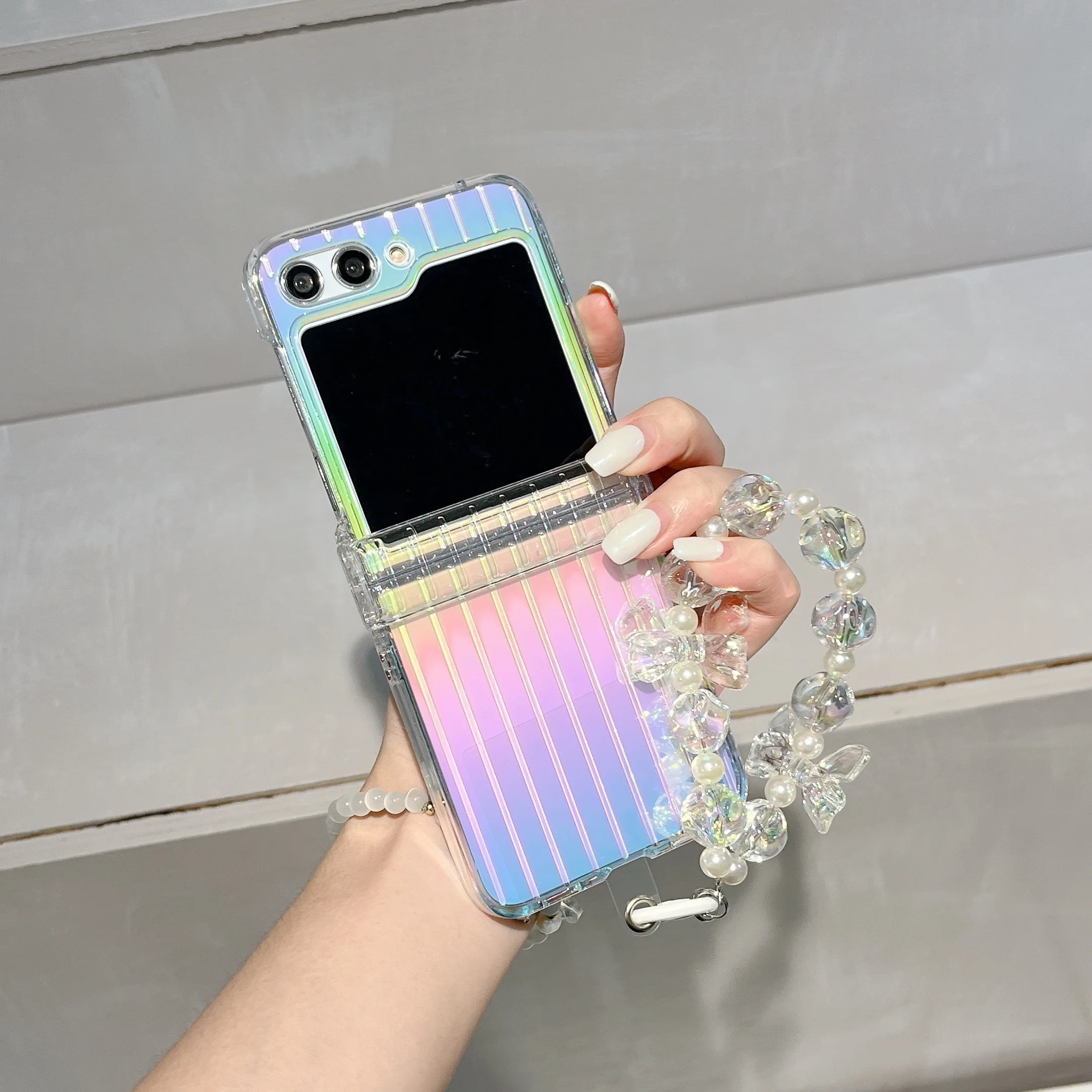 

Suitcase Luggage Bracelet Wristband Chain Hard Acrylic Shockproof Phone Case For Samsung Galaxy Z Flip 7 6 5 4 3 Back Cover