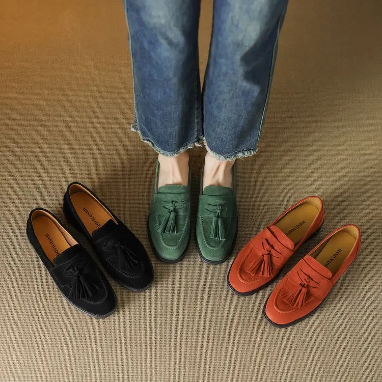 Genuine Leather Women's Loafers with Tassel - Spring Collection