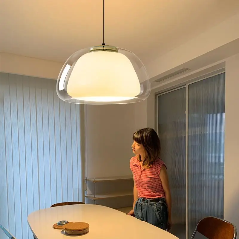 Creative Jelly Pendant Light Nordic Design Restaurant Kitchen Light E27 Transparent and Milk White Double Layer Glass Chandelier