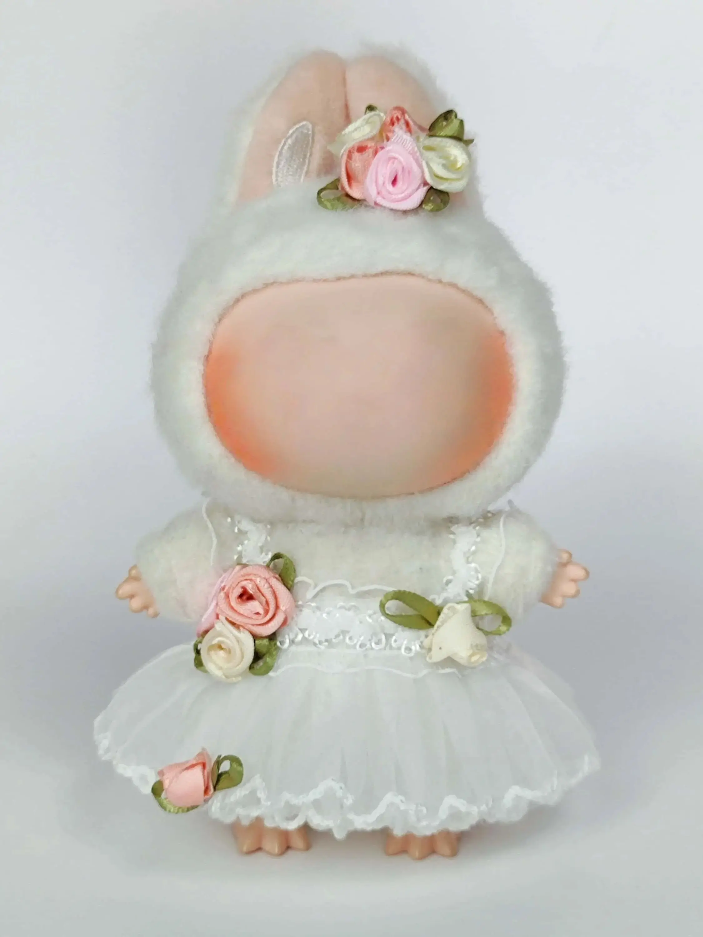 Роскошное плюшевое свадебное платье, одежда для кукол для Labubu I II, корейский стиль, пушистое романтическое свадебное платье, костюм с цветочной шляпой для Ladbubu