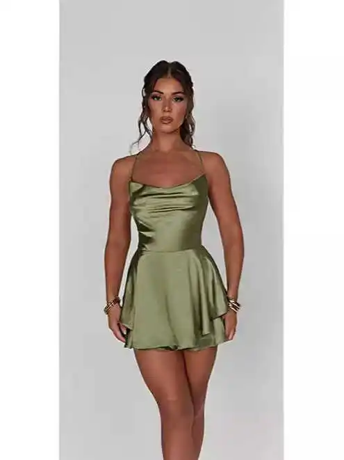 

Sexy Slim Fit Bal Pure Color Strap Dr Women's mid Waist A-Line Skirt ort Dr H-ape Polyester Spring Summer Autu...