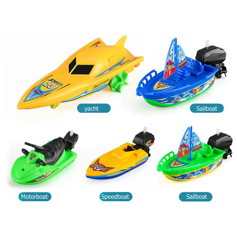 Parent-child Interactive Shower Water Toy Set Water Boat Speed Ship Classic Clockwork Toy Children Shower Gifts Color Random