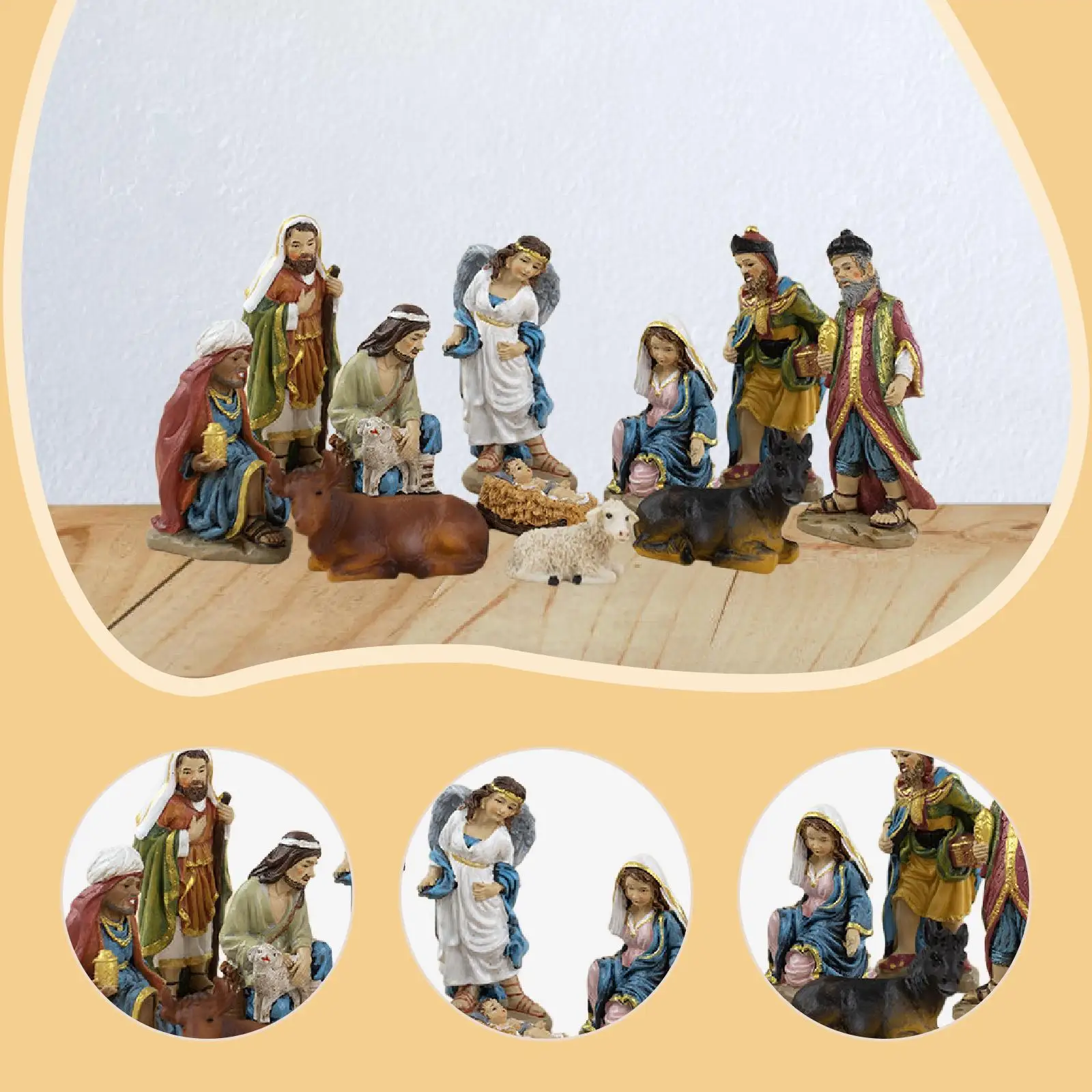 11-teiliges Weihnachtskrippe-Figuren-Mittelstück zum Sammeln, Ornament, Mini-Krippe-Set für Kamin, Weihnachten, Urlaub, Festival