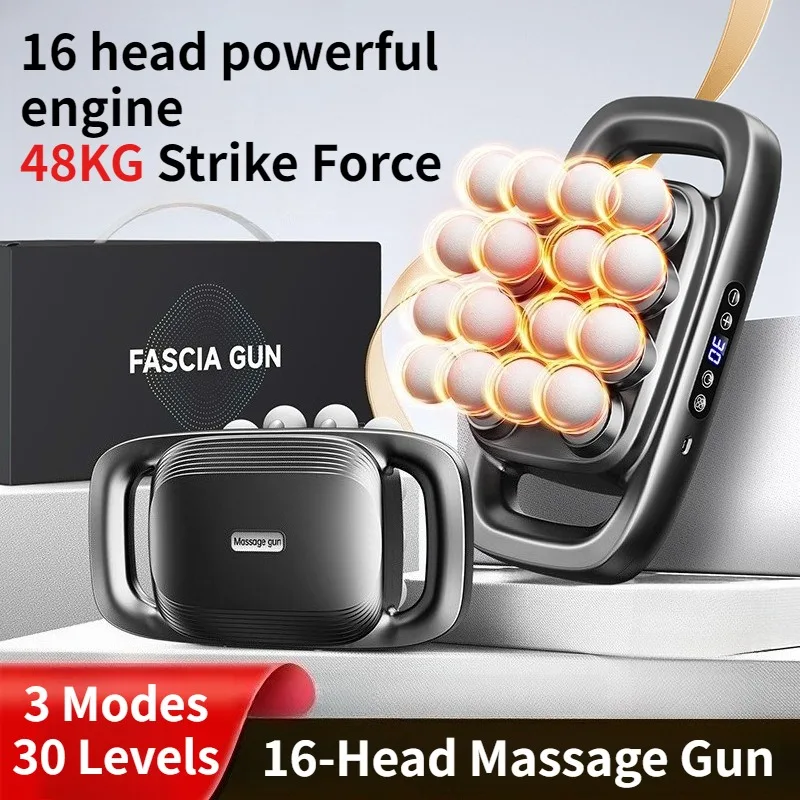 

Массажный пистолет с 16 насадками, высокочастотный, мощный, с вибрацией, для больших площадей, с красным светом, профессиональный массажер для мышц и фасций