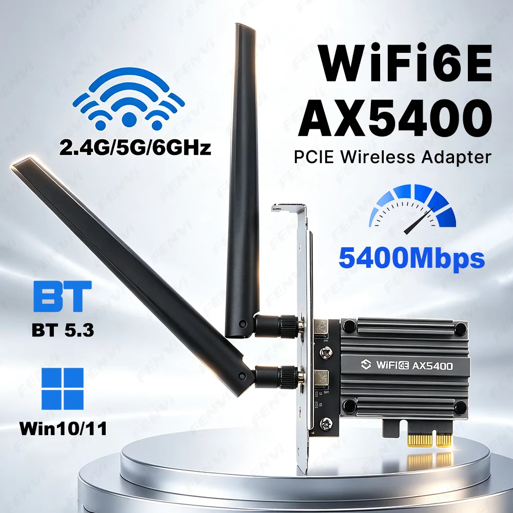 WiFi 6E PCIe Adapter AX5400 Tri-Band 2.4G/5G/6GHz Bluetooth 5.3 Wireless Network Card 5400Mbps for Windows 10/11 Desktop PC