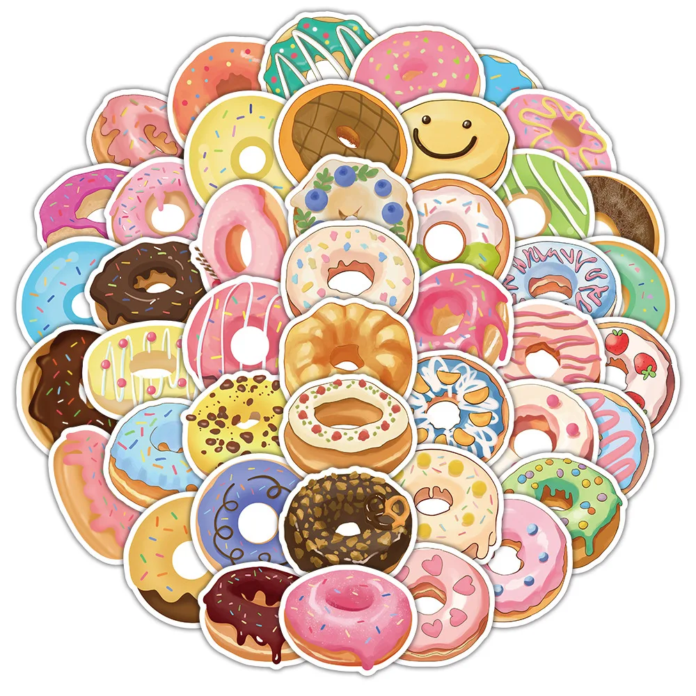 10/50Pcs Doughnut Graffiti Stickers Personalized Cartoon Desserts DIY Notebook Phone Case Helmet Guitar Waterproof Decoration