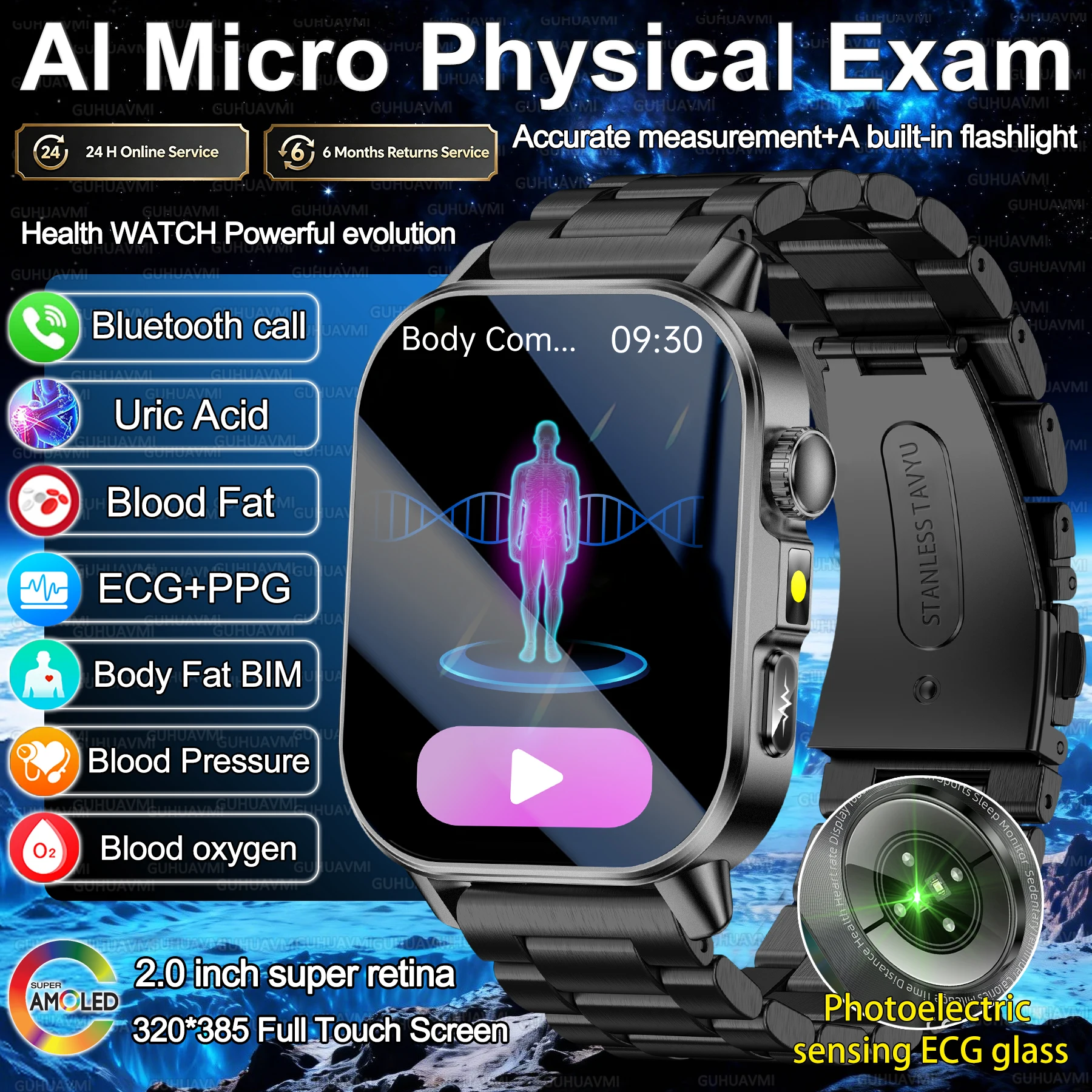 2026 New AI Health Diagnosis Smart Watch Body Analysis Uric Acid Blood lipids ECG+PPG Blood pressure call Smart watch Men Women