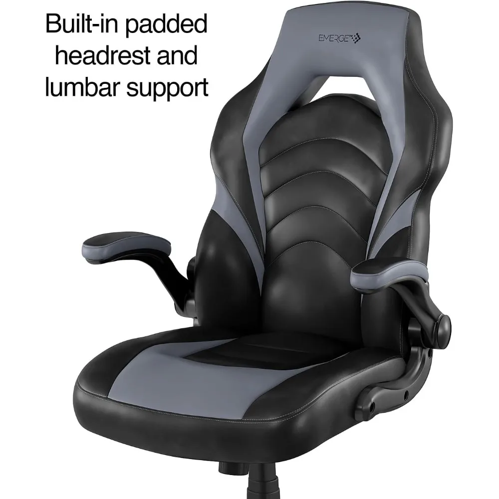 Ergonomischer Gaming-Stuhl aus gebundenem Leder mit Lordosenstütze, hoher Rückenlehne und verstellbarer Neigungsschloss