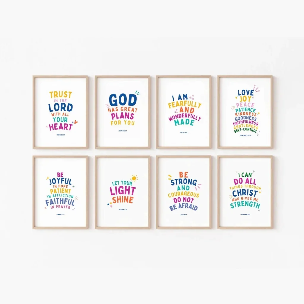 Kids Bible Verse Scripture Poster Church Sunday School Decor Christian Education Catechism Class Preschool Canvas Pictures