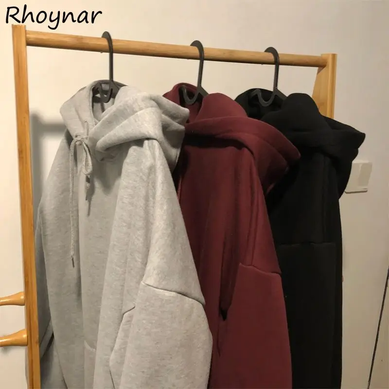 

Thicken Hoodies Women Solid 3 Colors Simple Basics Korean Style New Designed Sweet Leisure Baggy Students Literary Tender Young