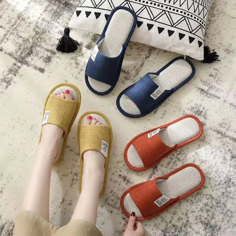

Cotton And Linen Slippers For Home Use Soft Soles Silent Breathable And Sweat-Absorbin Anti-Slip Indoor Linen Slippers For Gues