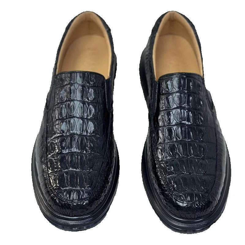 

Authentic Exotic Crocodile Skin Soft Cushioned Sole Men Casual Walking Loafers Genuine Alligator Leather Male Black Flats Shoes