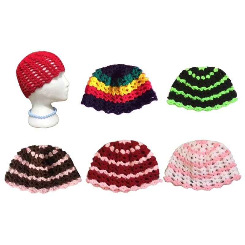 

Delicate Stripe Pattern Beanie Hat Crochet Bucket for Adult Teenagers