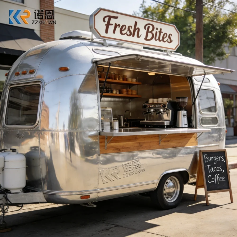 

3.5m Commercial Mobile Food Truck Catering Trailer with Stainless Steel Countertops Range Hood And LED Lighting