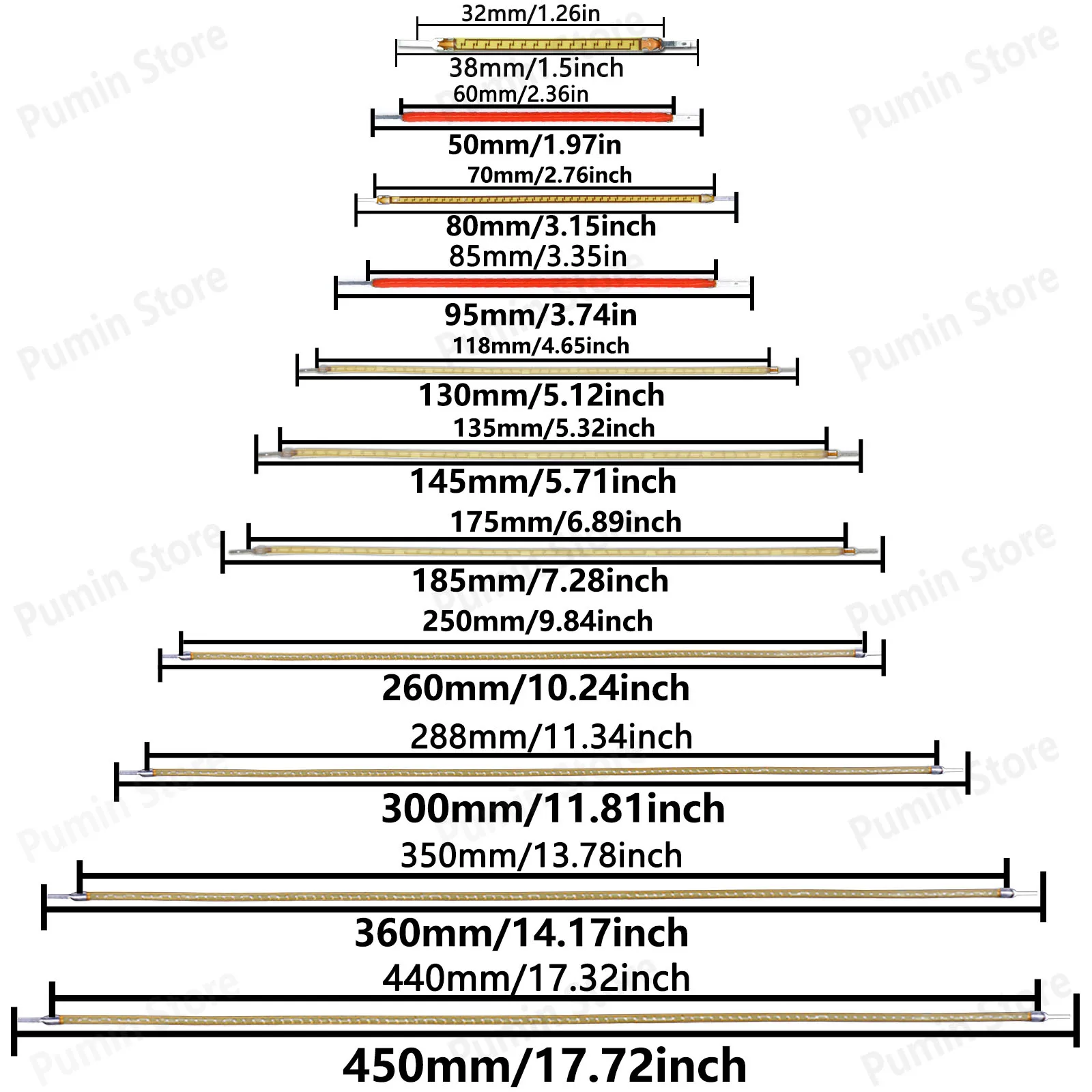 LED Filament DC3V 38mm/60mm/80mm/95mm/130mm/145mm/185mm/260mm/300mm Ra80 2200K Warm Neutral Cold White Red Green Blue Pink White