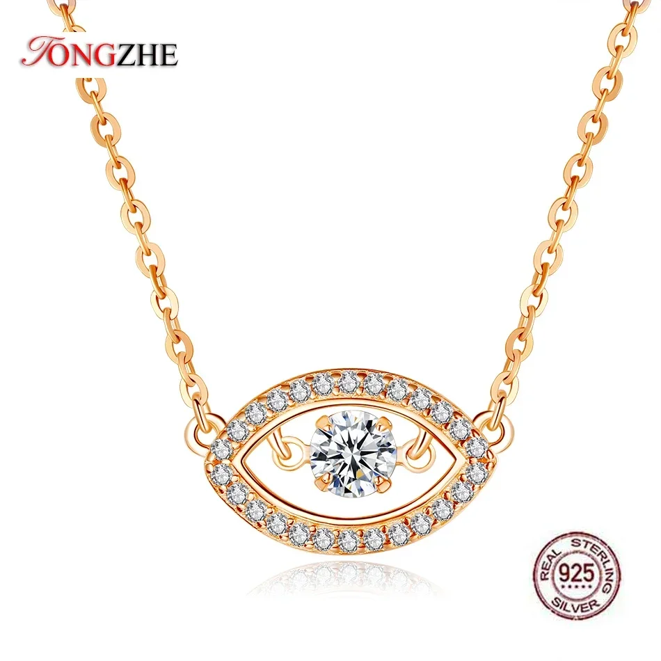 

TONGZHE 925 Sterling Silver Turkish Evil Eye Necklace For Women Crystal Chain Necklace Minimalist Rose Gold Choker Lucky Jewelry