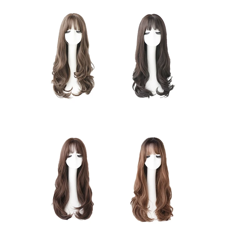 Wig Bob Bobo Wig With Bangs For Women, Natural Looking Long Bob Wig, Long Curly Wig For Daily Korea Versions