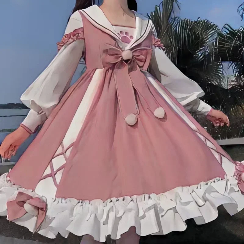 Lolita-vestido Kawaii de gran tamaño, vestido de princesa de manga corta con garra de gato, talla grande 4xl, 150kg