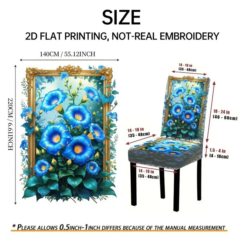 Elastic chair cover Outdoor courtyard high-back chair cover, daisy rose morning glory pattern, restaurant chair cover set