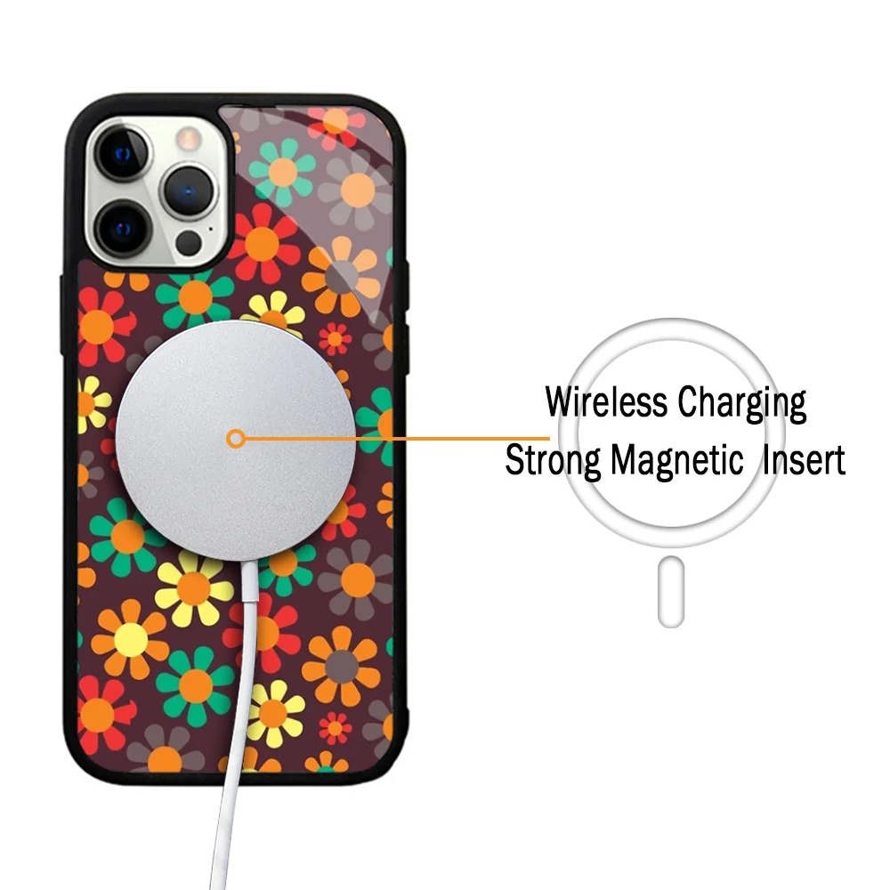 Groovy Flowers Hippie Bohemian Floral Case For iphone 11 12 13 14 15 Plus Pro Max Mirror Acrylic For Magsafe Wireless Charging