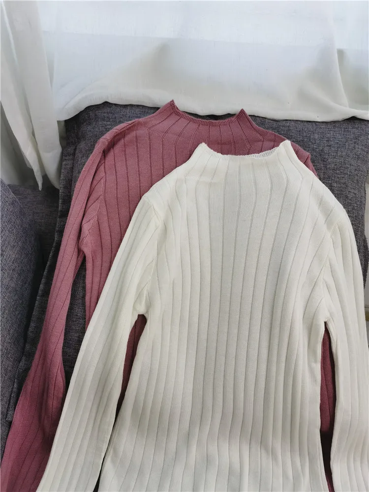 

Women's Knitted f High Ne Cotton irt Autumn Winter Base Layer Top Slim Fit Sle Long Sve Color Commute Faion