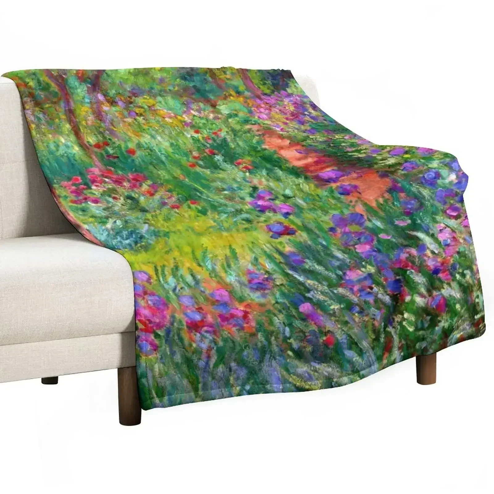 Monet : The Iris Garden At Giverny Throw Blanket Plaid Bed linens Camping Furry Blankets