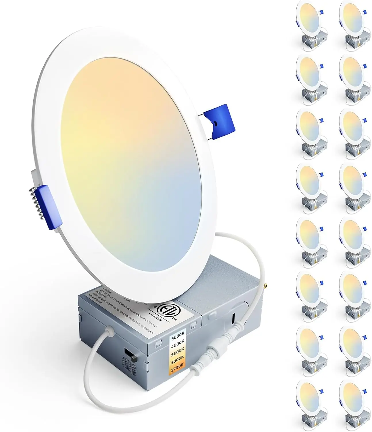 

Комплект из 16 светодиодных потолочных светильников с регулируемой яркостью, 6 футов, 2700–5000 К, 5CCT, 1050 лм, 12 Вт, 120 В, бескамерный потолочный светильник - ETL FCC IC