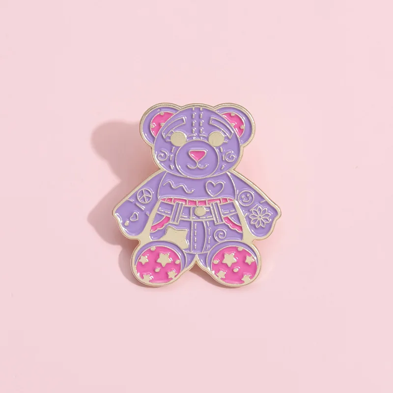 Pin Club | Cartoon Cute Purple Bear Shaped Brooch Creative Animal Doll Metal Badges Fun Accessory Cowboy Clothes Decorative Gift