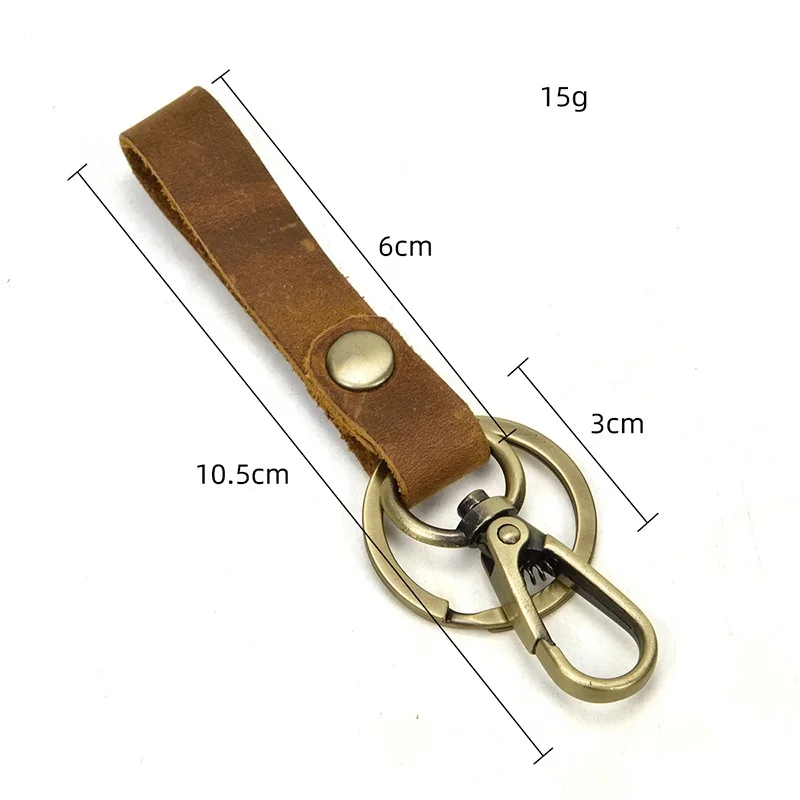 Vintage Brown Cowhide Car Keychain for Women Personality Leather Keyring Short Oil Corium Wristband Key Chains Lanyard Wholesale