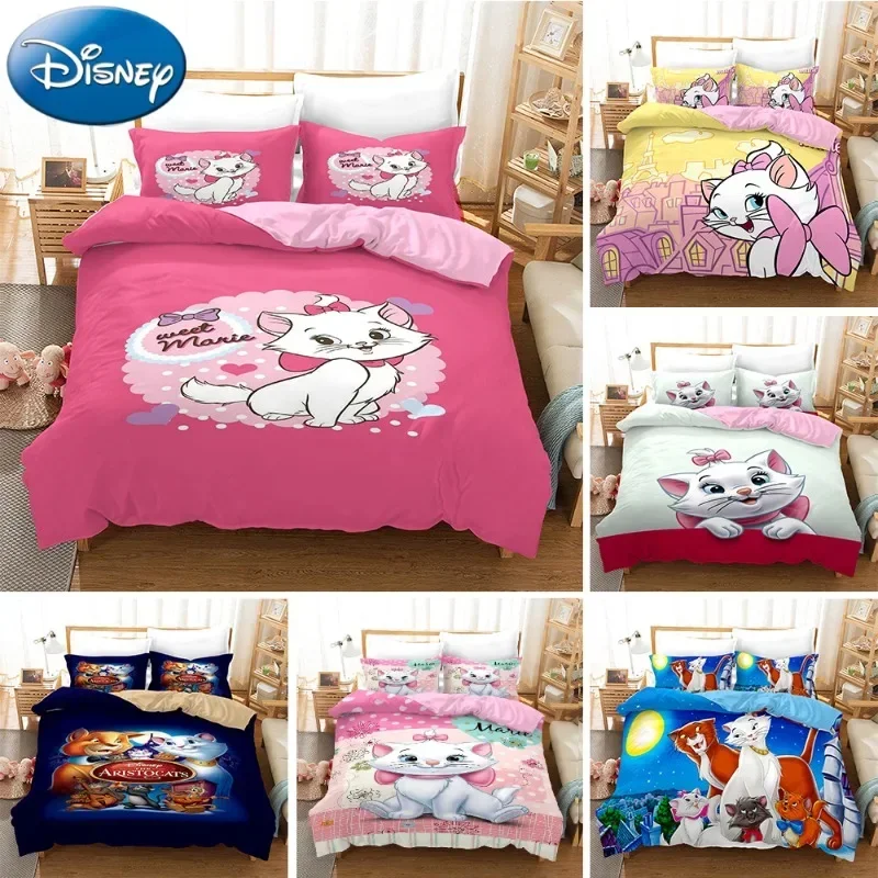 Disney Marie Cat Cute Cartoon Bedding Set The Aristocats Anime Harajuku 3D Print Duvet Twin Full Queen King Bedclothes Bed Linen