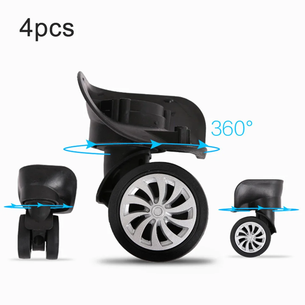 4pcs/Set Luggage Suitcase Wheels Swivel Universal Dual Roller Wheels Plastic Black Luggage Trolley Case Replacement Wheels